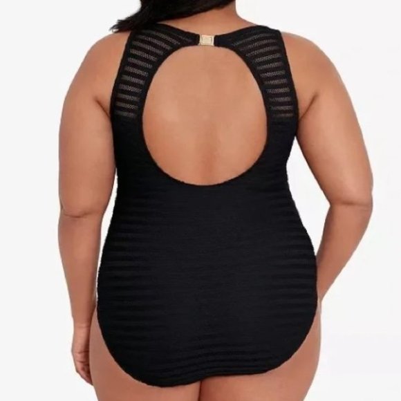 Lauren Ralph Lauren Plus Size Shadow Stripe OnePiece Swimsuit Ottoman Stripe 22W - Picture 12 of 12